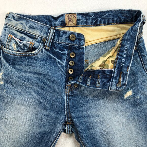 PRPS Jeans Men's 28x28 Blue Demon Distressed‎ Button Fly Straight Japanese Denim - Picture 4 of 16